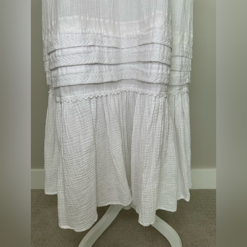 Magaschoni Organic Cotton White Maxi Dress Boho Lace Cross Back Cottagecore 2 - Picture 4 of 11